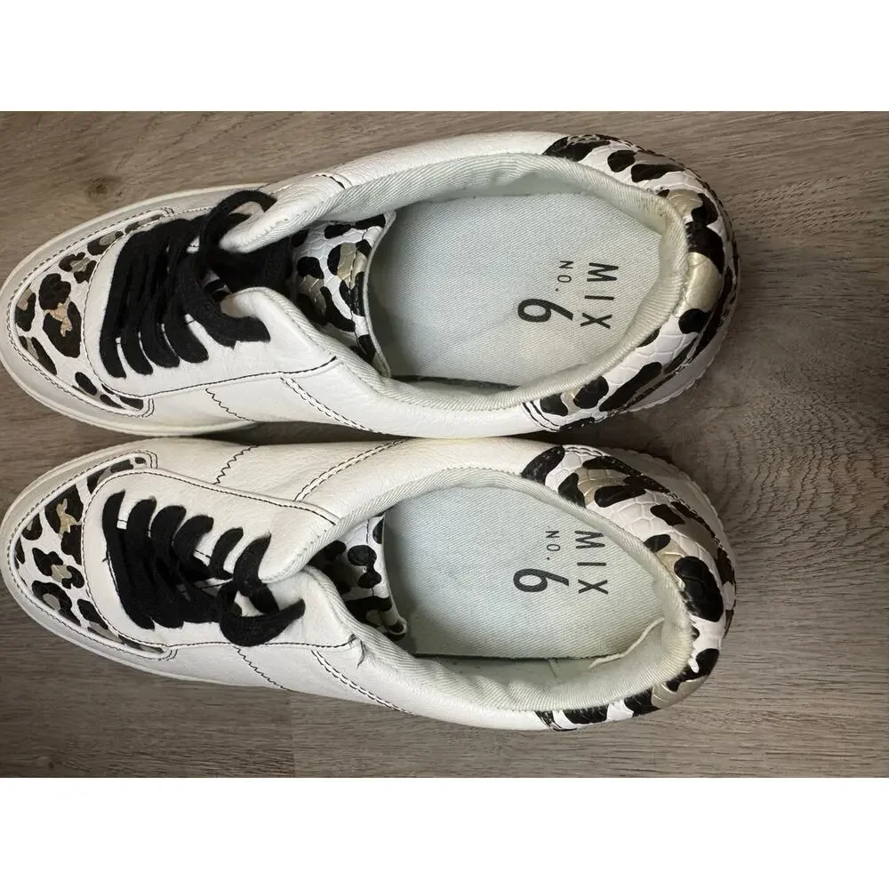 Mix No 6. Women's Platform Sneakers in White with Leopard Print Accents Size 9